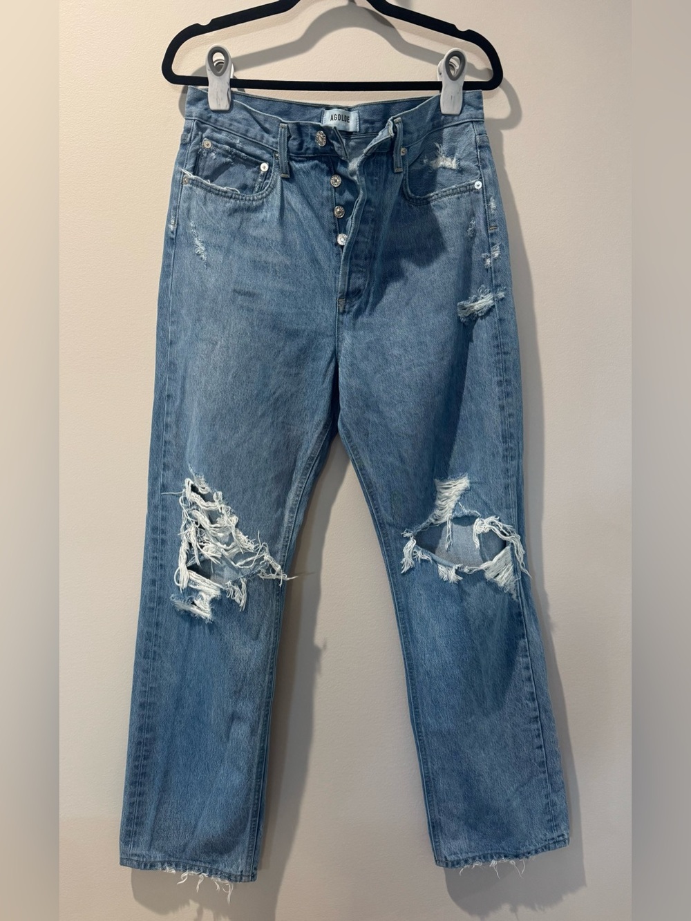 Agolde Light Blue Distressed Relaxed Jeans